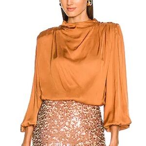 Astr Golden Amber Long Sleeve Blouse with Mandarin Collar
